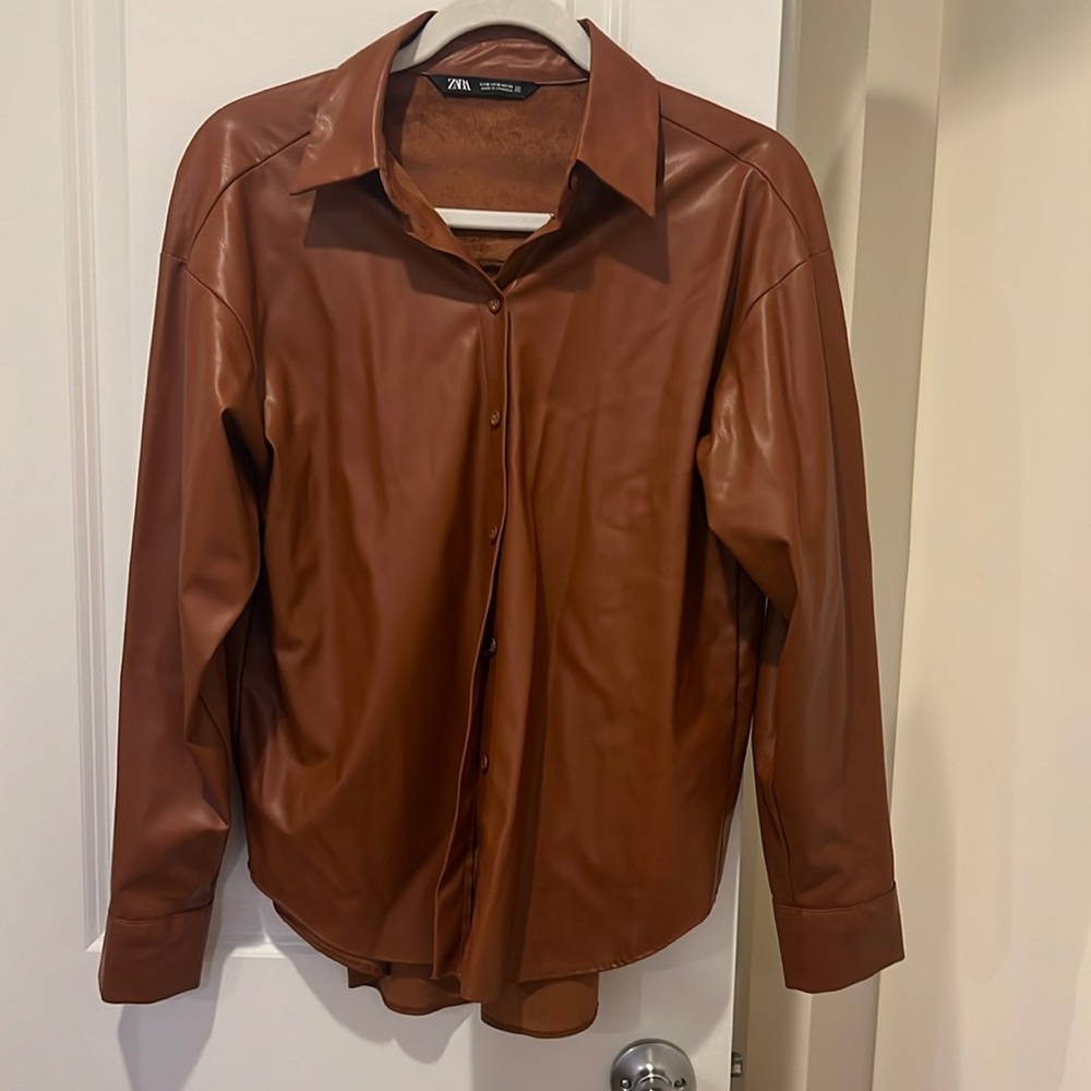 Brown, fake leather top